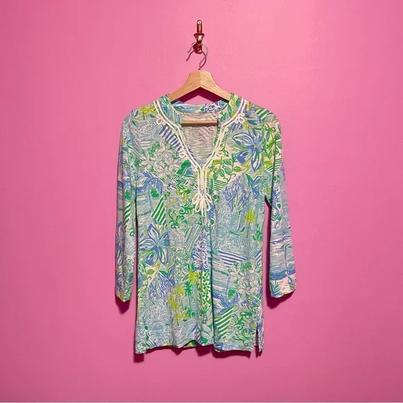Lilly Pulitzer Tunic‎ Women’s Size Small Kaia Knit Blue Green 3/4 Sleeve - Picture 2 of 8